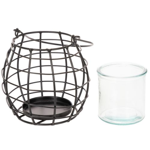 Farol de jardín, metal negro con luz de viento, Ø14cm H12,5cm | Floristik24.es