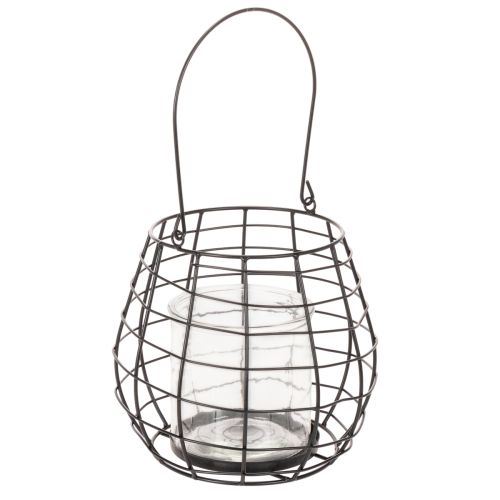 Farol de jardín con portavelas de cristal, negro, Ø20cm, H18,5cm comprar | Floristik24.es