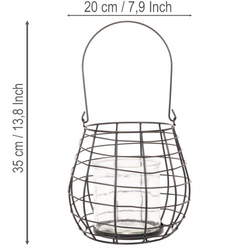 Farol de jardín con portavelas de cristal, negro, Ø20cm, H18,5cm | Floristik24.es