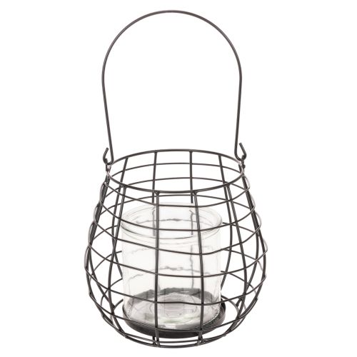 Farol de jardín con portavelas de cristal, negro, Ø20cm, H18,5cm | Floristik24.es