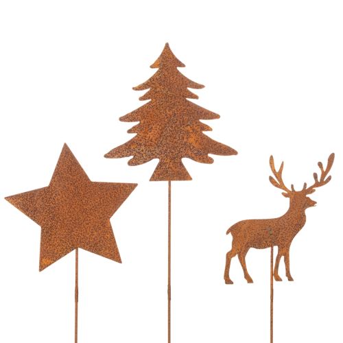 Estaca de jardín, acero envejecido, ciervo, estrella, abeto, 10/15 cm de alto, 3 piezas comprar | Floristik24.es