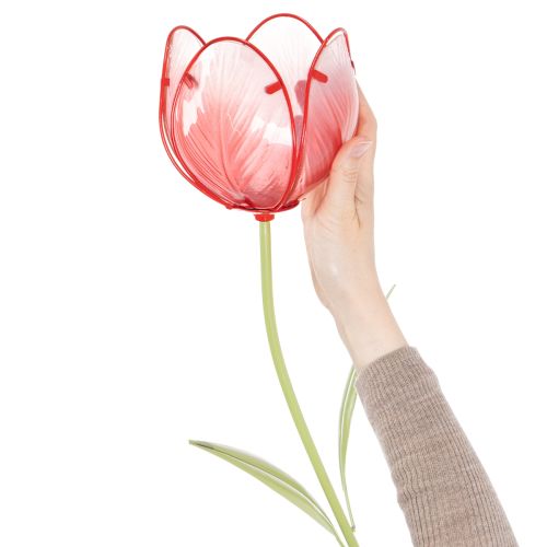 Artículo Estaca de cristal con forma de tulipán para jardín - Preciosa decoración para jardín y balcón, 94 cm