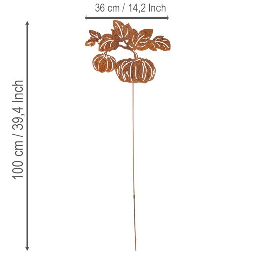 Artículo Estaca de jardín con motivo de calabaza, decoración metálica, acabado oxidado, 100 cm