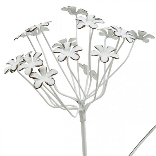Floristik24 Flor de tapón de jardín, decoración de jardín, tapón de planta de metal shabby chic blanco, plateado L52cm Ø10cm 2 piezas