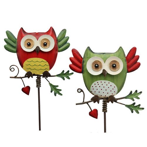 Floristik24 Jardín enchufe metal búho clasificado 57cm 2pcs