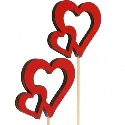 Artículo Tapón flor corazón madera rojo decoración romántica 6cm 24pcs