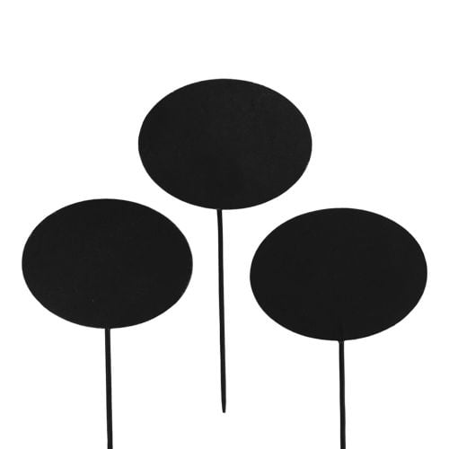 Estacas de jardín Madera Letreros de madera Oval Negro Al. 17,5 cm 12 piezas
