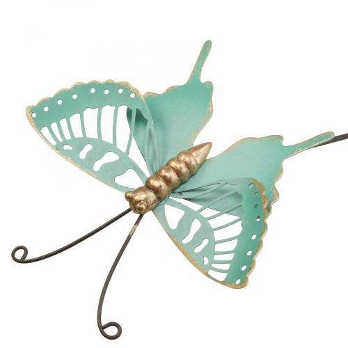 Floristik24 Estaca de jardín mariposa metal turquesa oro 12×10/46cm