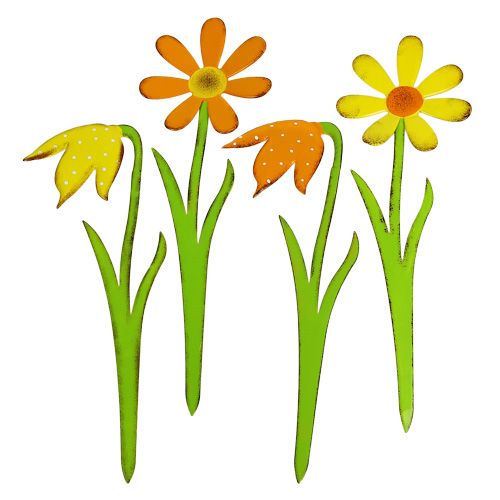 Floristik24 Garden Plug Metal Flower Naranja, Amarillo 47cm 4pcs