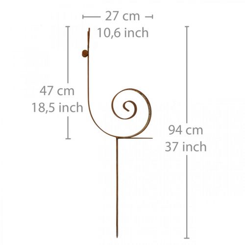 Floristik24 Estaca de jardín caracol grande decoración de jardín de metal oxidado Al. 94 cm