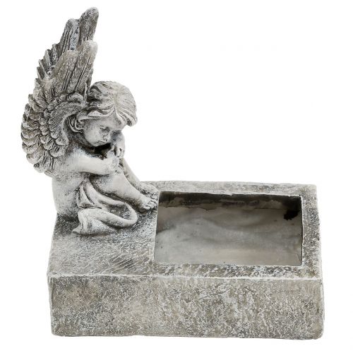 Floristik24 Jardinera con angel gris 17cm