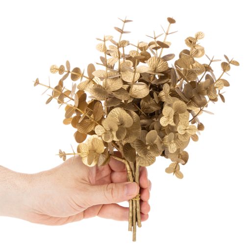 Planta artificial de eucalipto, rama decorativa color dorado para decoración de mesa, 24 cm. | Floristik24.es