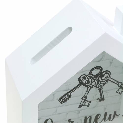 Floristik24 Caja de ahorro "Our New Home" madera vidrio blanco 15x7cm H18cm
