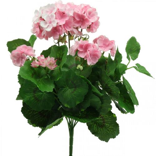 Floristik24 Flor artificial de geranio Arbusto de geranio rosa artificial 7 flores Al.38cm