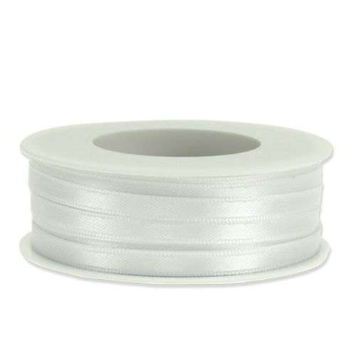 Artículo Cinta de regalo, cinta decorativa, cinta de raso blanca, 6 mm, 50 m