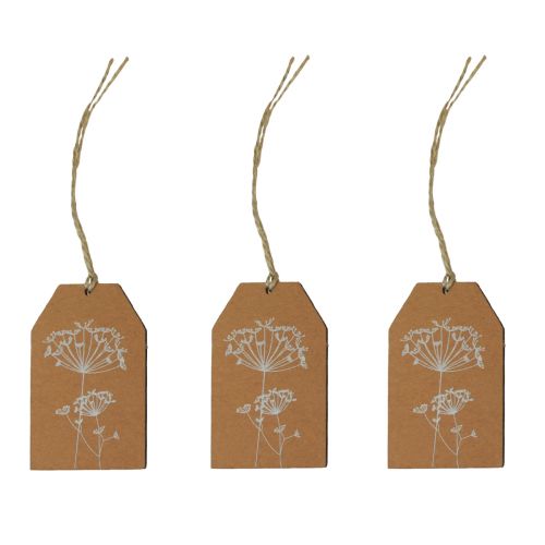 Etiquetas de regalo papel flores marrones 8×5cm 24uds