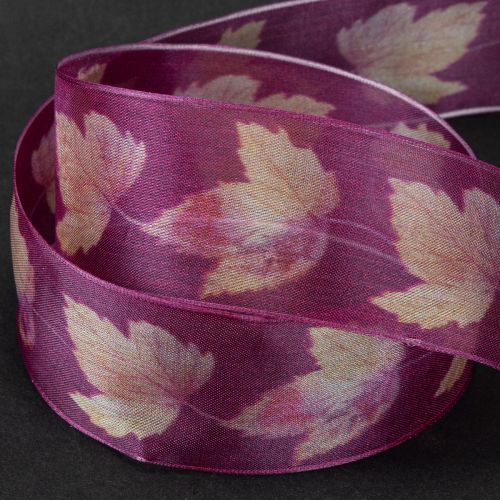 Artículo Cinta de regalo hojas de arce cinta morada otoño 40mm 15m