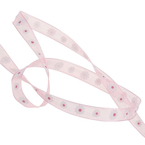 Floristik24 Cinta de regalo rosa con flor 10mm 20m
