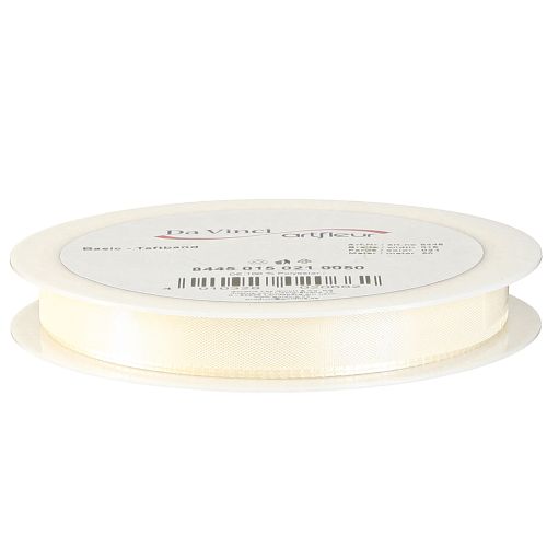 Artículo Cinta de regalo, cinta decorativa, cinta de tafetán color crema, 15 mm, 50 m
