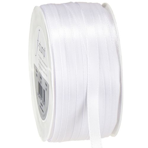 Artículo Cinta de regalo, cinta decorativa, cinta de raso blanca, 6 mm, 50 m