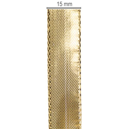 Cinta de regalo dorada con borde de alambre, 15 mm de ancho, 25 m de largo. | Floristik24.es