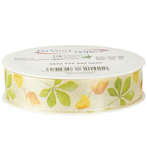 Artículo Cinta de regalo hojas de otoño verdes cinta decorativa otoño 25mm 20m