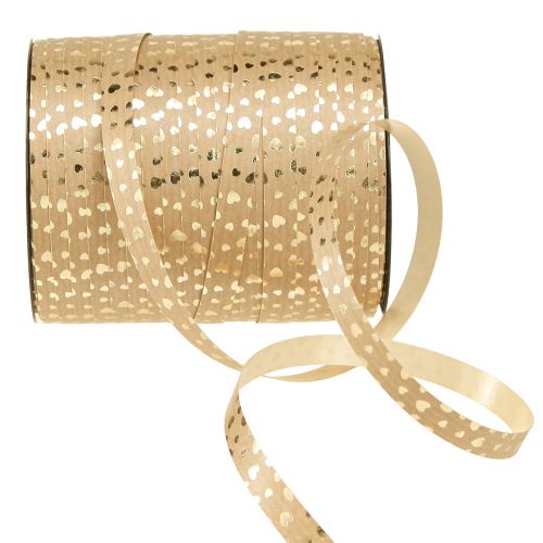 Artículo Cinta de regalo cinta rizadora con corazones marrón dorado 10mm 100m