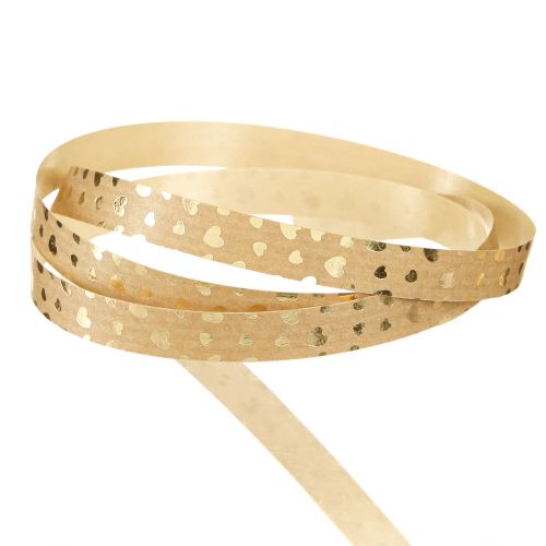 Artículo Cinta de regalo cinta rizadora con corazones marrón dorado 10mm 100m