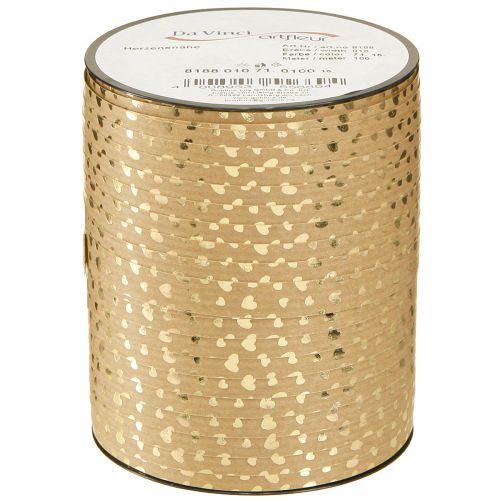 Artículo Cinta de regalo cinta rizadora con corazones marrón dorado 10mm 100m