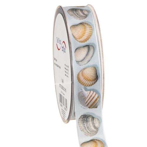 Cinta de regalo decoración marítima conchas azul 25mm 15m