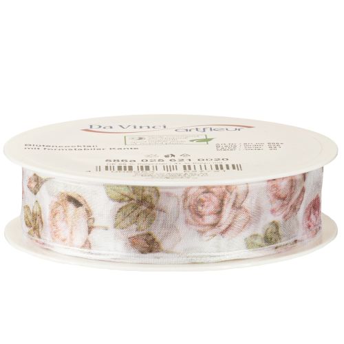 Artículo Cinta de regalo rosas cinta de organza con flores 25mm 20m