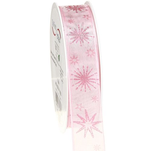 Floristik24 Cinta de regalo estrellas cinta navideña rosa 25mm 20m