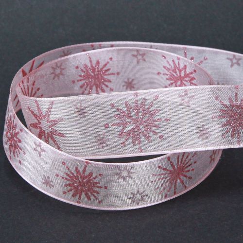 Artículo Cinta de regalo estrellas cinta navideña rosa 25mm 20m