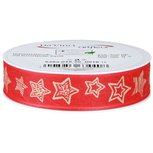 Artículo Cinta de regalo estrellas cinta navideña oro rojo 25mm 18m
