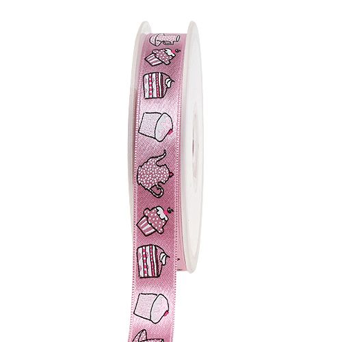 Floristik24 Cinta de regalo motivo pastel rosa 15mm 20m