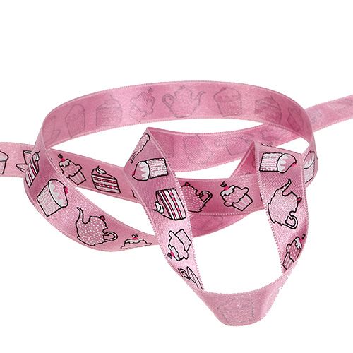 Floristik24 Cinta de regalo motivo pastel rosa 15mm 20m