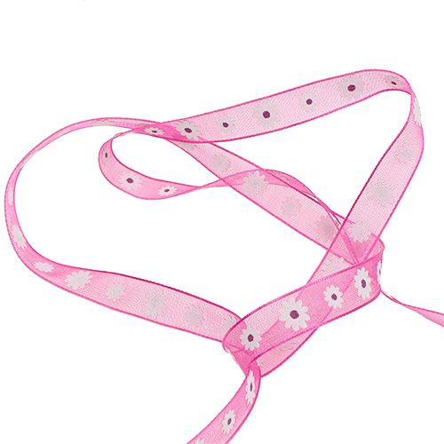 Floristik24 Cinta de regalo rosa con flor 10mm 20m