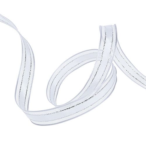 Floristik24 Cinta de regalo con borde de alambre Blanco 15mm 20m