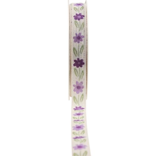 Cinta de regalo flores cinta de algodón violeta blanco 15mm 20m