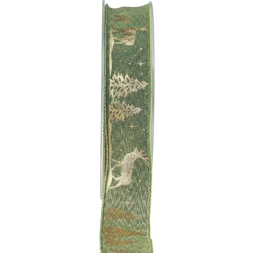 Floristik24 Cinta de regalo cinta navideña dorada verde ciervo 25mm 15m