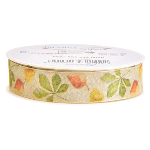 Artículo Cinta de regalo hojas de otoño verdes cinta decorativa otoño 25mm 20m