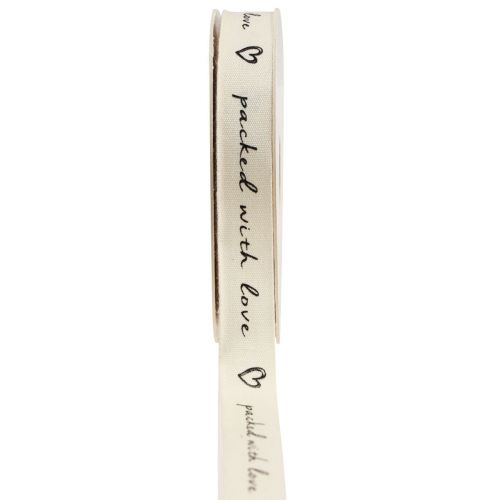 Artículo Cinta de regalo corazones cinta de algodón crema 15mm 20m