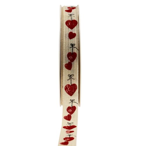 Artículo Cinta de regalo corazones cinta decorativa de algodón 15mm 20m