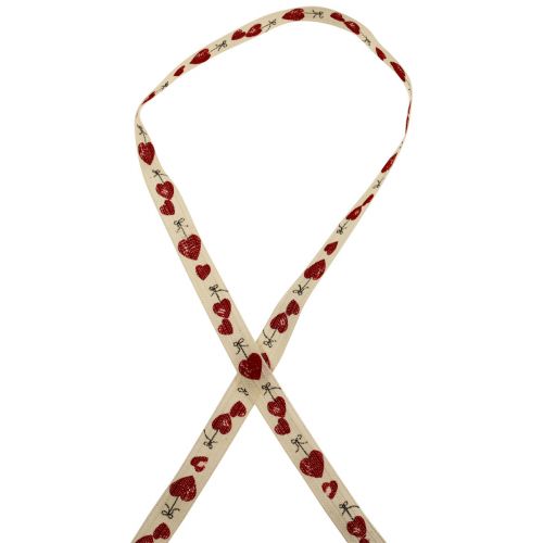 Artículo Cinta de regalo corazones cinta decorativa de algodón 15mm 20m