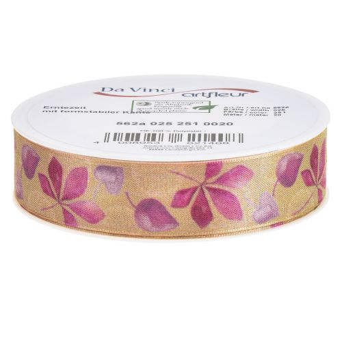 Artículo Cinta de regalo hojas de otoño moradas cinta decorativa otoño 25mm 20m