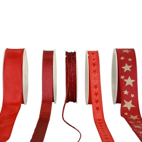 Floristik24 Cinta de regalo cintas de lazo rojo clasificado 2,5×300cm 5ud