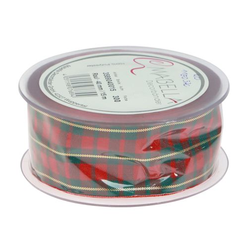 Artículo Cinta de regalo Cinta decorativa cuadros escoceses rojo verde 40mm 15m