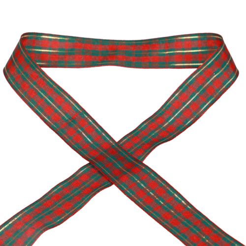 Floristik24 Cinta de regalo cinta de tela a cuadros rojo verde escocés 25mm 20m