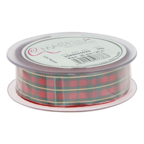 Floristik24 Cinta de regalo cinta de tela a cuadros rojo verde escocés 25mm 20m