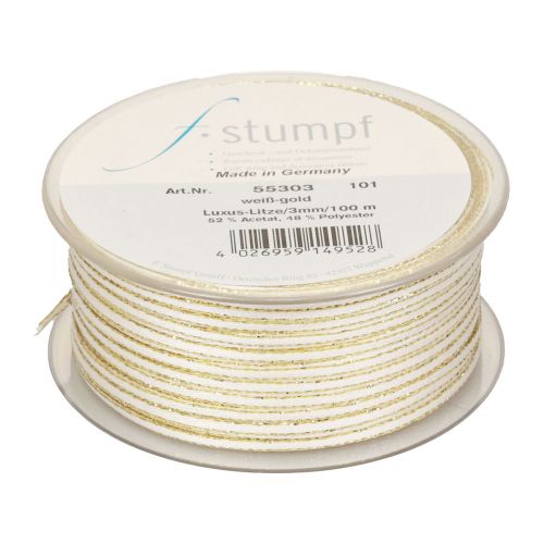 Floristik24 Cinta de regalo cinta de seda cinta trenzada oro blanco 3mm 100m
